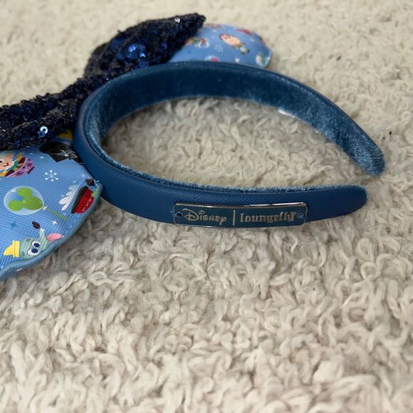 preowned Loungefly Disney Chibi Minnie Mouse Ears Headband blue sparkles - Picture 4 of 6